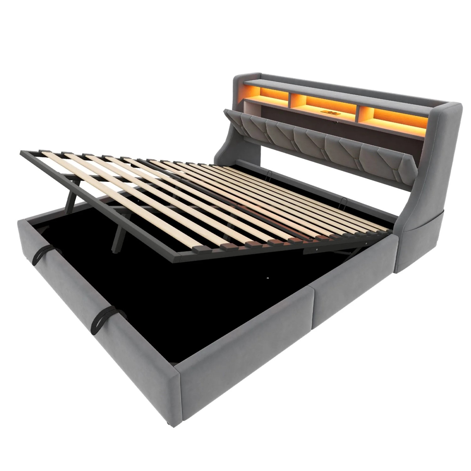 Merax Polsterbett 180x200cm LED Stauraum Samt Grau