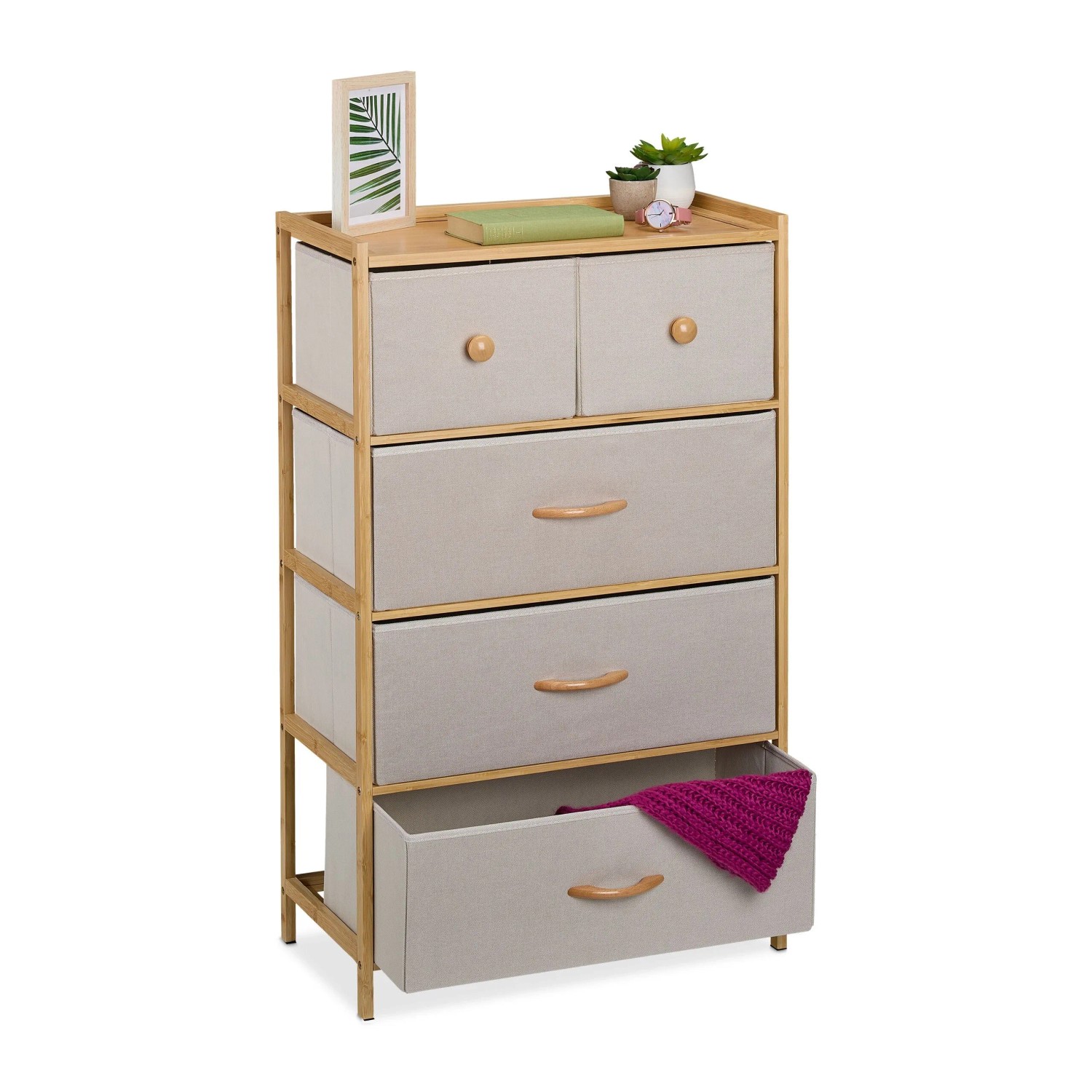 Relaxdays Schubladenkommode Bambus Beige mit 5 Schubladen 94 cm x 58 cm x 32,5 cm 7,2 kg