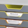 Durable Schubladenbox A4 Varicolor mit 10 Fächern in Gelb, Orange, Rot und Lila.