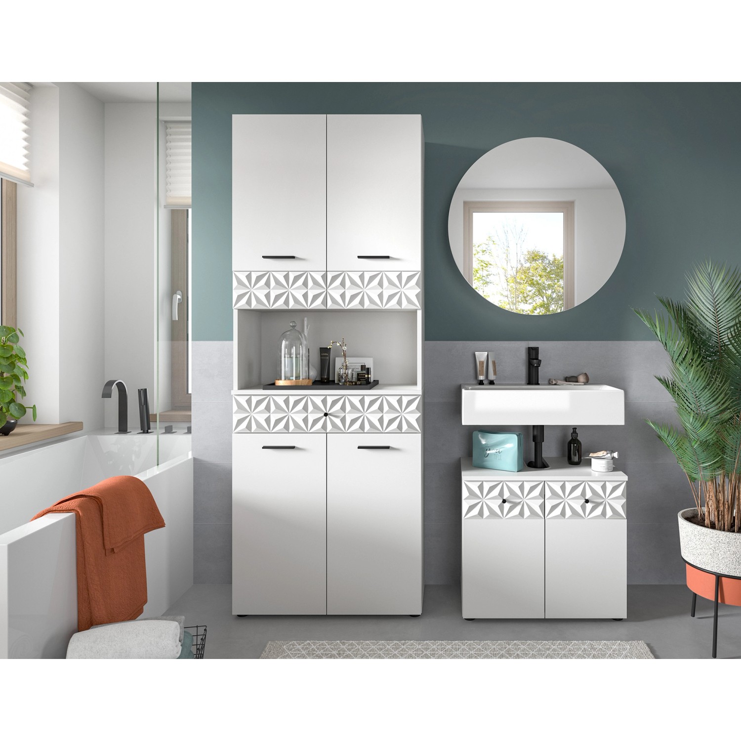 Badkombination Prisma m. Hochschrank Weiß 187 cm x 176 cm x 37 cm 3-tlg._8