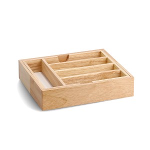 Ausziehbarer Besteckkasten aus Gummibaumholz mit variablen Fächern für Küchen-Ordnung.