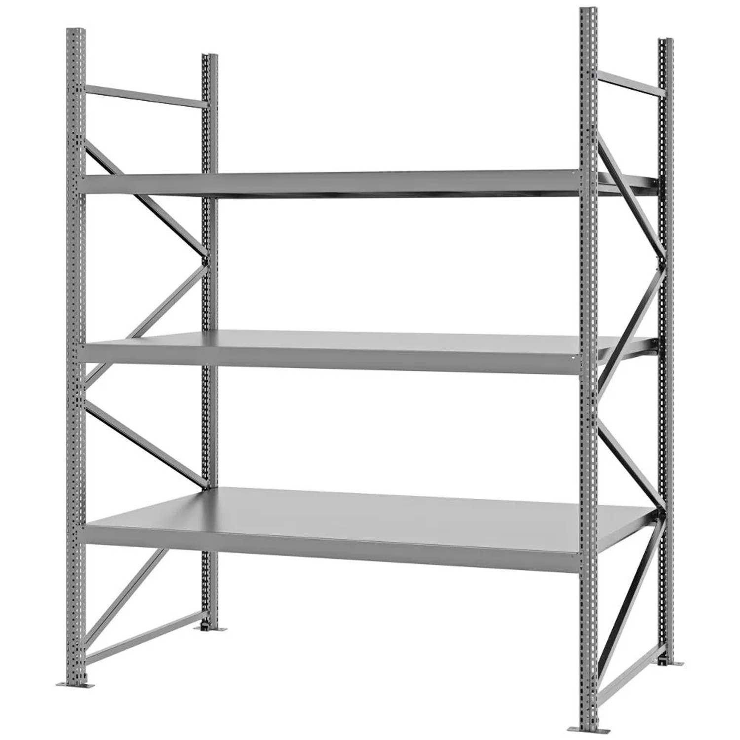 PROREGAL Weitspannregal Schraub-Stecksystem MAGNUS PRO Made In Germany Grundregal 250x200x100cm 3 Ebenen Stahlböden Fachlast 600kg Verzinkt
