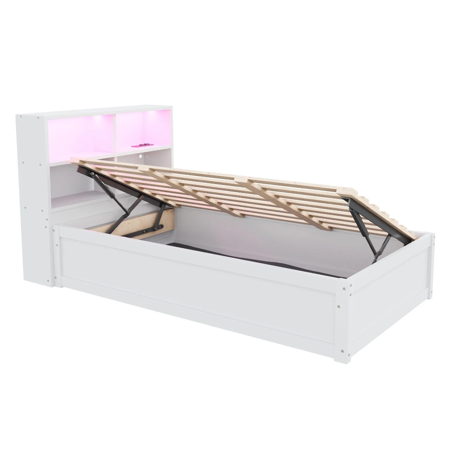 Merax Schlafsofa 90x200cm Hydraulik LED Stauraum Weiß