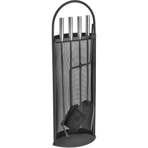 Schwarzes Kaminbesteck, 4-teilig mit Edelstahlgriffen, für Kamin & Ofen.