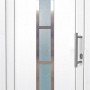 Weiße Kunststoff-Haustür mit Glaseinsatz, 100x200 cm, Anschlag rechts.
