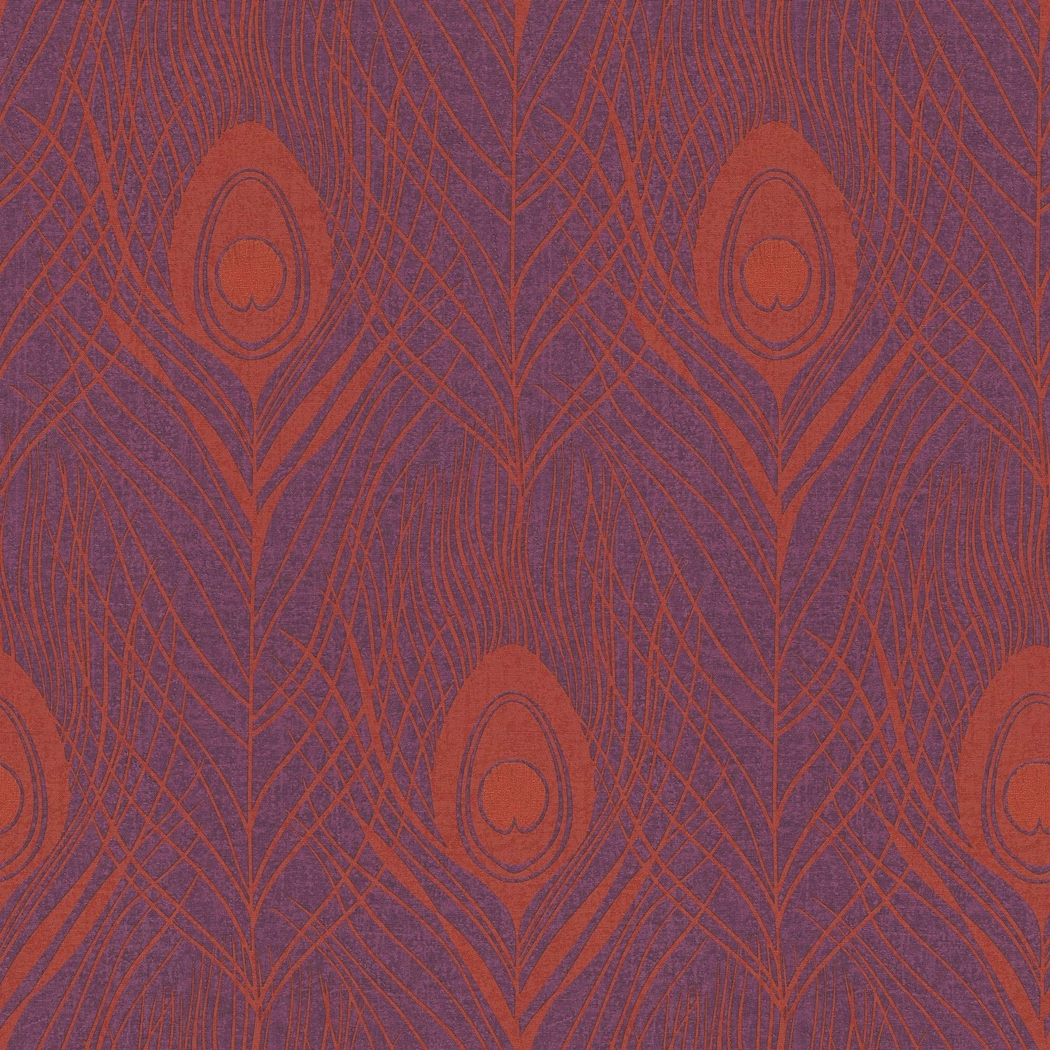 PROFHOME Vliestapete mit Federn in Rot, Violett und Gold (0,53x10,05m).