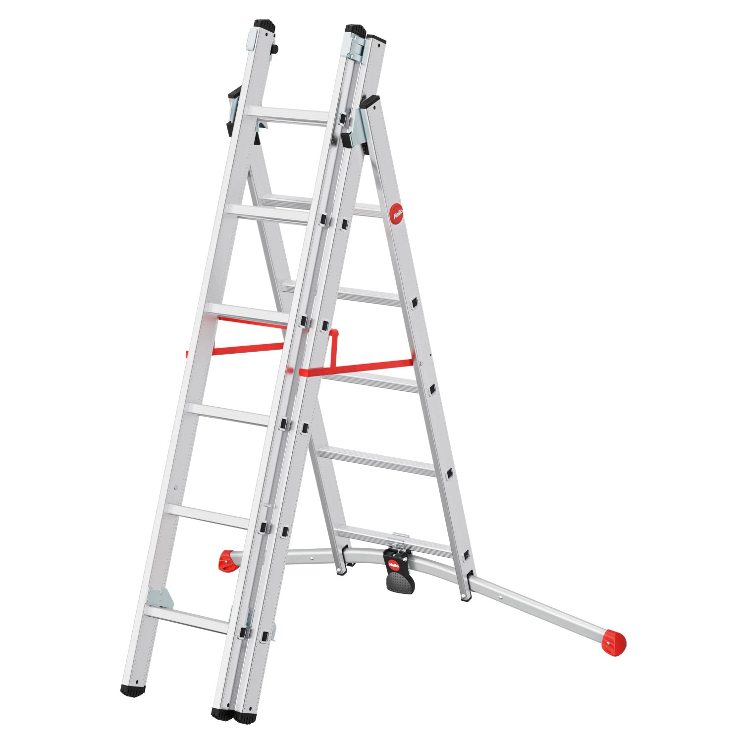 Hailo Alu-Kombileiter S100 Profi Lot, 3-teilig, als Anlege-, Schiebe- und Bockleiter nutzbar.