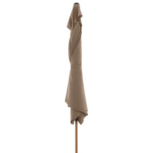 Geschlossener, rechteckiger Doppler Kurbelschirm Life Wood 300x200 cm in Greige mit Holzoptik.