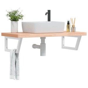 vidaXL Waschbeckenregal Wandmontage Stahl und Massivholz Buche 3302438