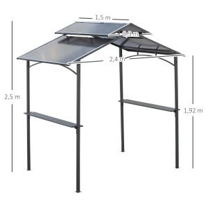 Outsunny Grillpavillon, Stahl/PC-Platte, schwarz/braun, 240x150x250cm, mit Ablagen.