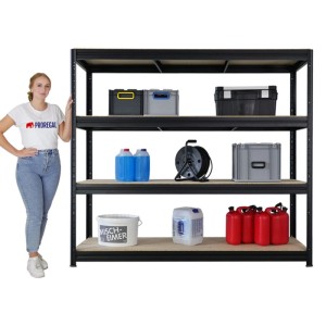 PROREGAL Mega Deal 2x Schwerlastregal Dino HxBxT 180x200x60cm 4 Spanplatten-Ebenen 16mm Fachlast 500kg Schwarz