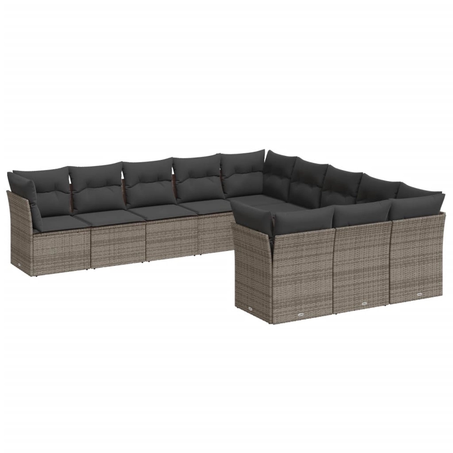 vidaXL 11-tlg Garten-Sofagarnitur mit Kissen Grau Poly Rattan Modell 6