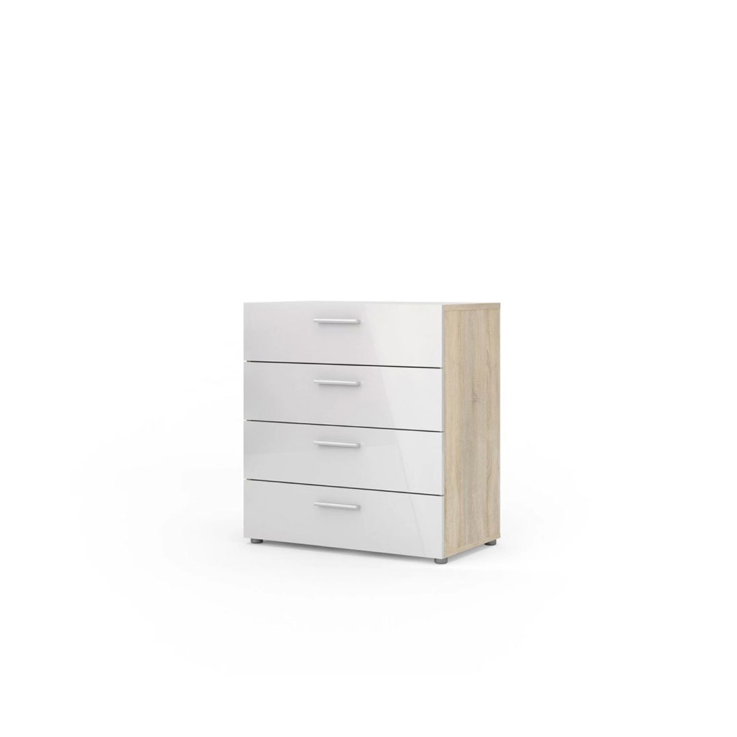 ebuy24 Petra Kommode 4 Schubladen Eiche Struktur Dekor und Weiss Hochglanz günstig online kaufen