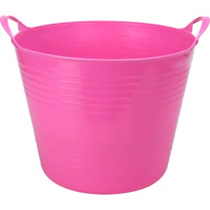 Pinker, flexibler Gummi-Eimer (27 l) von Sunny Garden mit zwei Griffen.