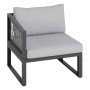 Lounge-Ecksessel Willa, Teil eines 4-teiligen Gartenmöbel-Sets aus Aluminium in Anthrazit mit grauen Kissen.