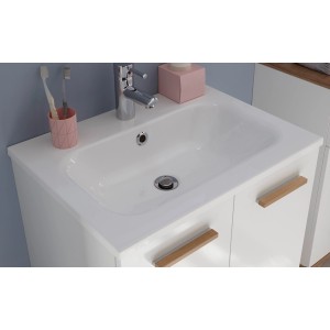 Pelipal Mineralmarmor-Waschbecken Quickset 923, 61 cm, weiß, mit Armatur und Überlauf.