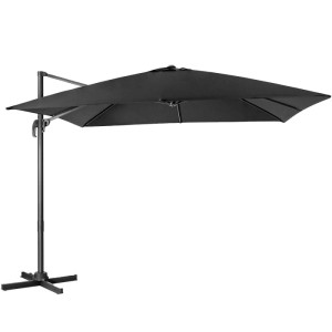 Schwarzer, drehbarer COSTWAY Sonnenschirm 300x300 cm mit Kurbel und Metallsockel.