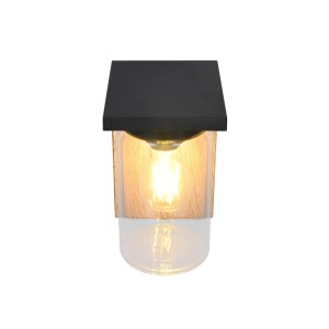 Moderne Trio LED-Außenwandleuchte Ardila mit Holzoptik und Glasschirm.