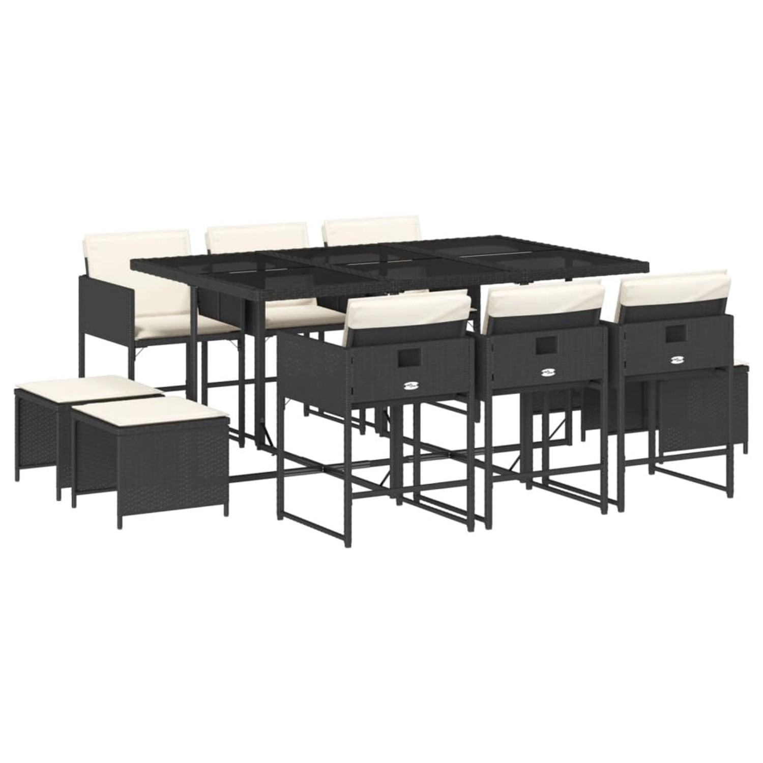 vidaXL 11-Tlg Garten-Essgruppe mit Kissen Schwarz Poly Rattan 3211326 günstig online kaufen