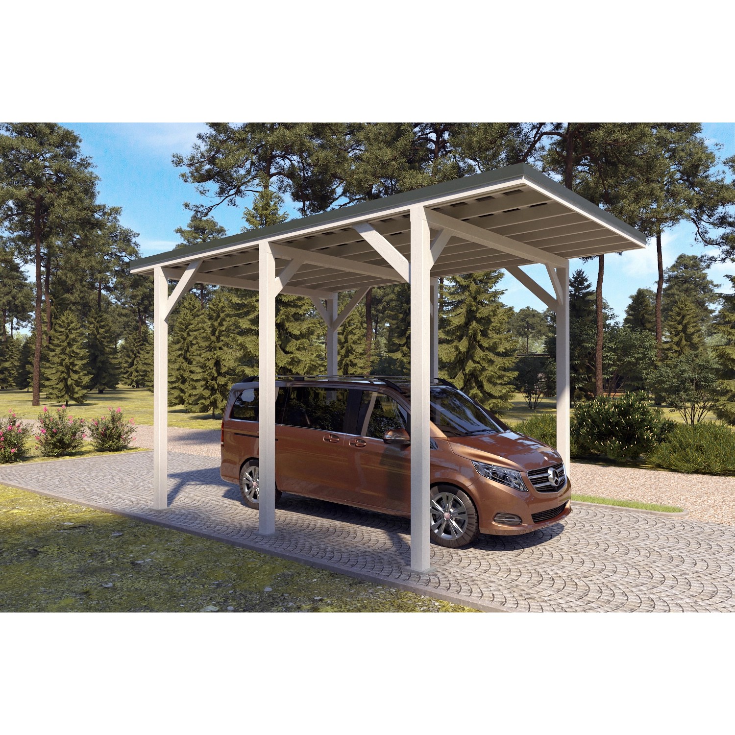 Holzbrüder Camping-Carport Ralf 24m² Reinweiß-Dornengrün günstig online kaufen
