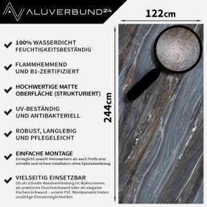 Aluverbund24 PVC Wandpaneel Atlantic-Stone, Natursteinoptik, matt, strukturiert, 122x244cm