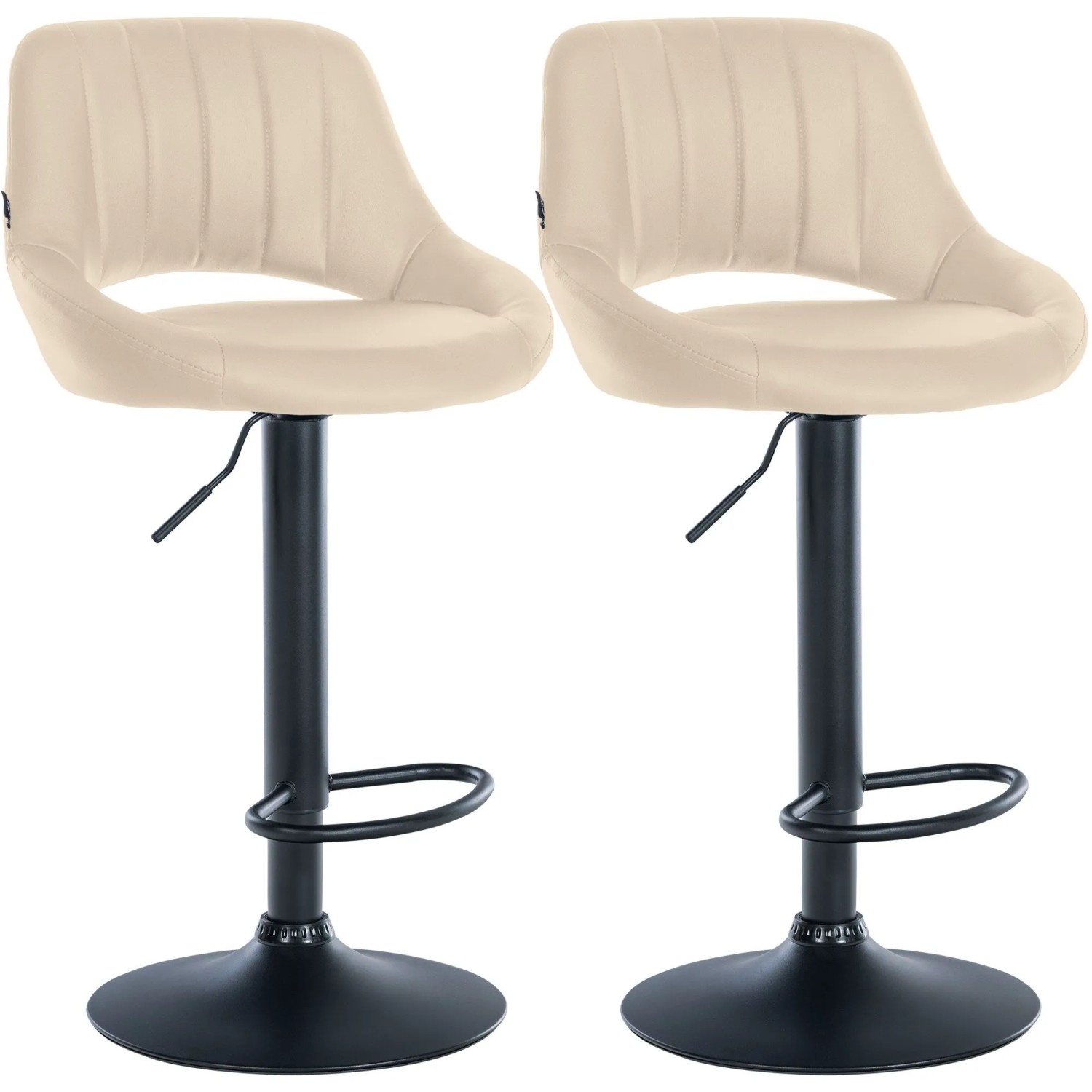 CLP 2er Set Barhocker Milet Kunstleder Metall Matt Schwarz/Creme