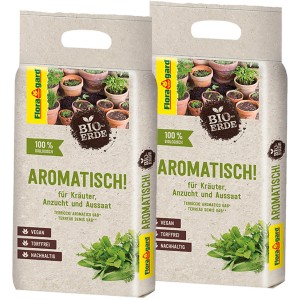 Zwei Säcke Floragard Bio-Kräutererde Aromatisch 6L. Torffreie Erde für Kräuteranbau.