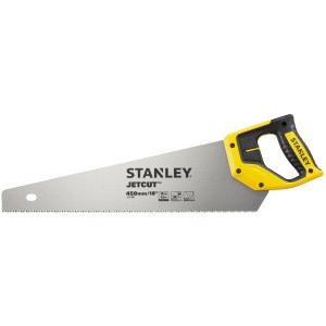 Stanley Jetcut Handsäge Fein, 450mm Sägeblatt, gelb-schwarzer Griff. Ideal für feine Holzschnitte.