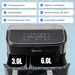 Sommertal Heißluftfritteuse HF DUAL 900 mit Doppelkammer  9 Liter