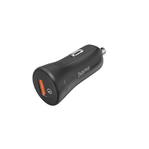 Schwarzes Hama Auto-Schnellladegerät USB-A 19,5W für den Zigarettenanzünder.