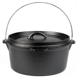 Schwarzer DELUKE Dutch Oven aus Gusseisen, 7,5L, mit Deckel und Tragebügel.
