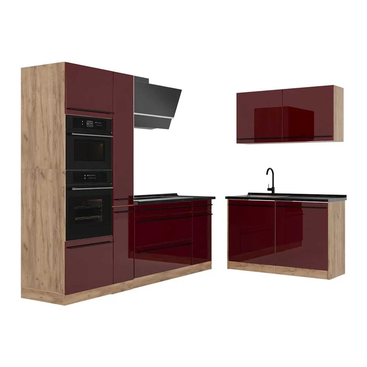 Vicco Eckküche R-Line Rot Hochglanz/Goldkraft Eiche 230 x 207 Arbeitsplatte Anthrazit Art Nr 66725
