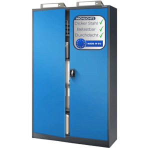 DELUKE Aktenschrank KADO, abschließbarer Büroschrank mit Flügeltüren, anthrazit-blau, 185x115x40 cm.