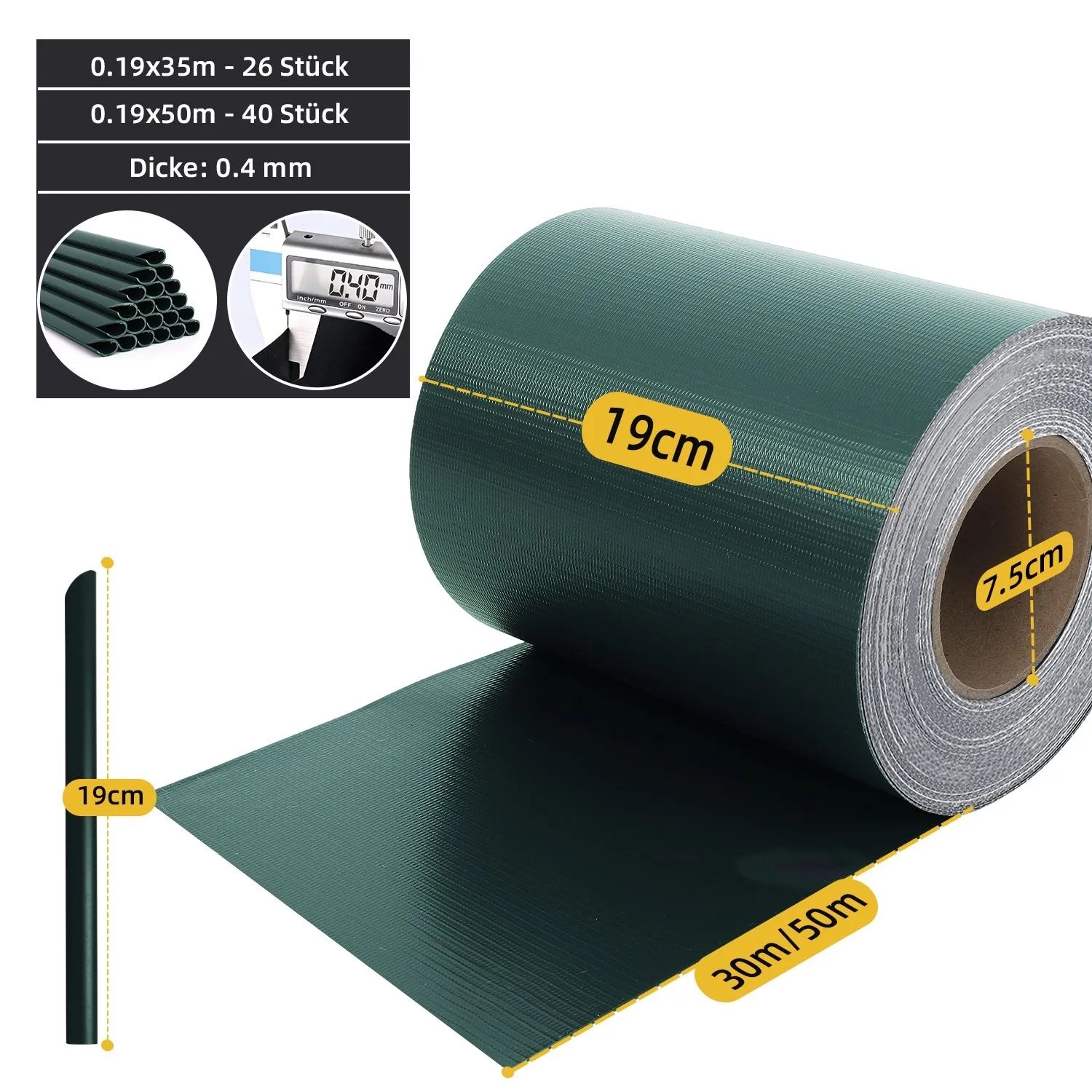 Grüne Sekey PVC Sichtschutzstreifen Rolle (35/50m) für Doppelstabmatten.