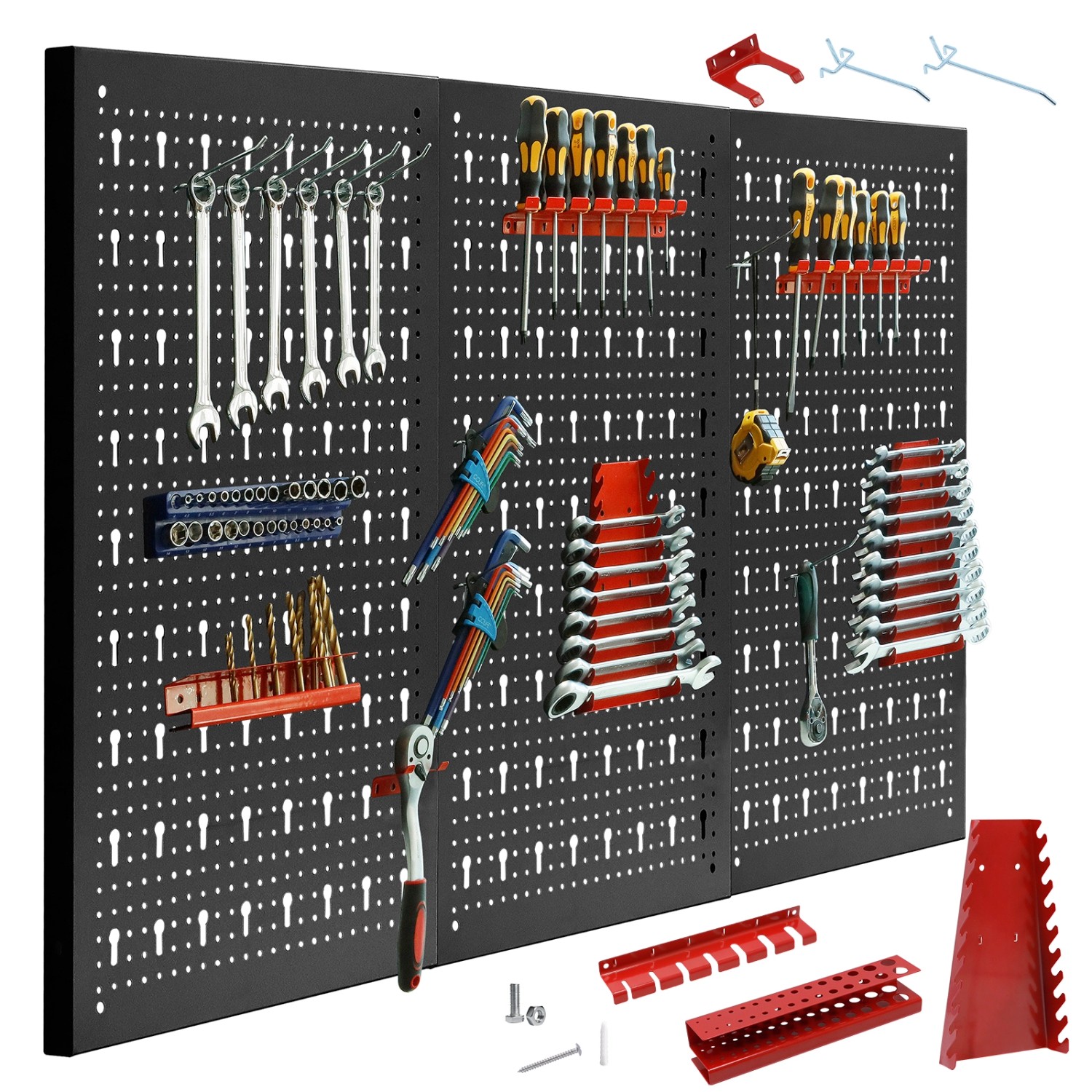CCLIFE Werkzeugwand Lochwand Inkl. 35-Teiligem Metall Werkzeuglochwand Dreiteilig 120 x 60 x 2 cm Erweiterbar Zubehör Wa...
