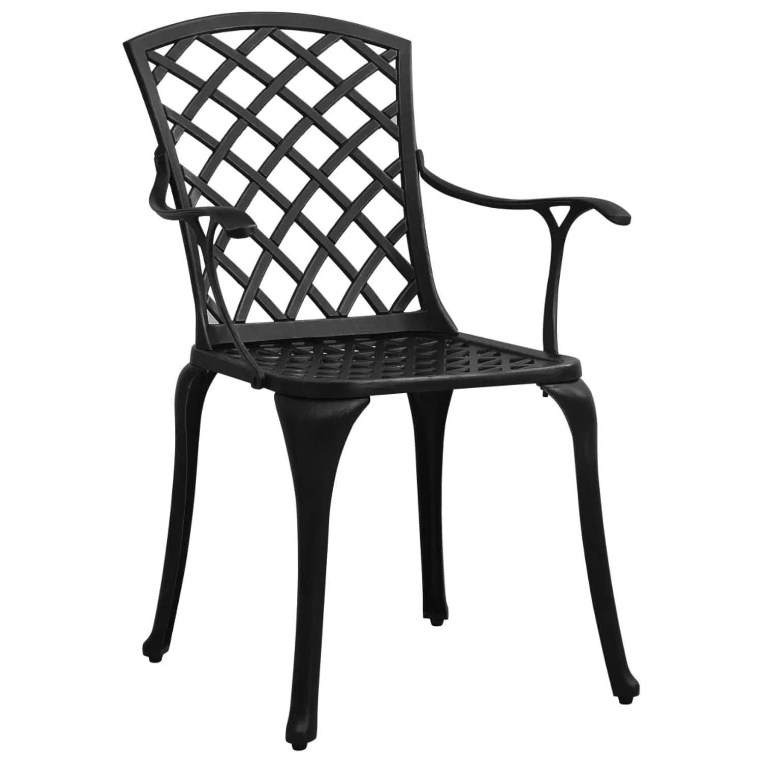 Schwarzer Gartenstuhl aus Aluminiumguss, Teil eines 3-tlg. Bistro-Sets.