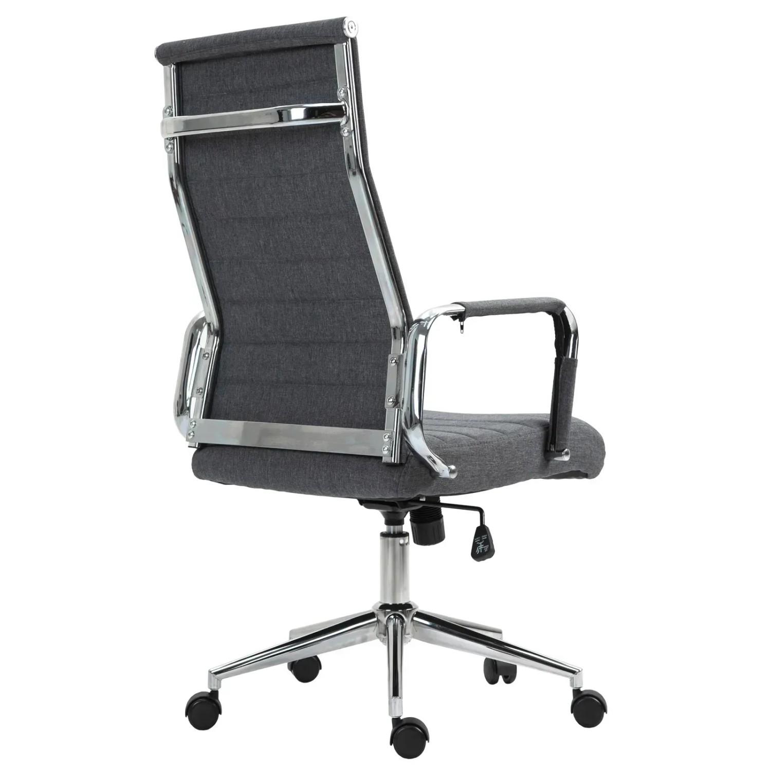Dunkelgrauer Svita Office Comfort Bürostuhl mit hoher Rückenlehne und Chromgestell, Rückansicht.