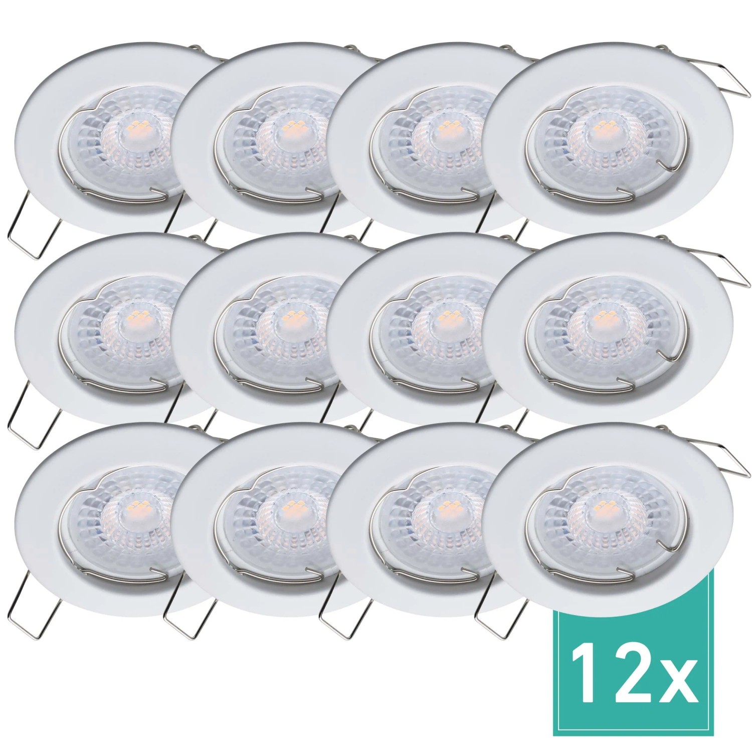 Oktaplex Sedan 12er Set LED-Einbaustrahler Warmweiß 2700K 4,8W 3-Step-Dimmbar Weiß Einbauspots 230V Flach Lochmaß 60mm