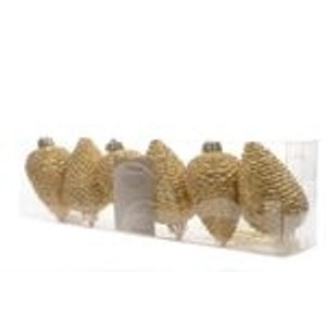 Kaemingk Christbaumschmuck Zapfen Bruchfest  4,5 cm H 8 cm 6 Stueck Gold