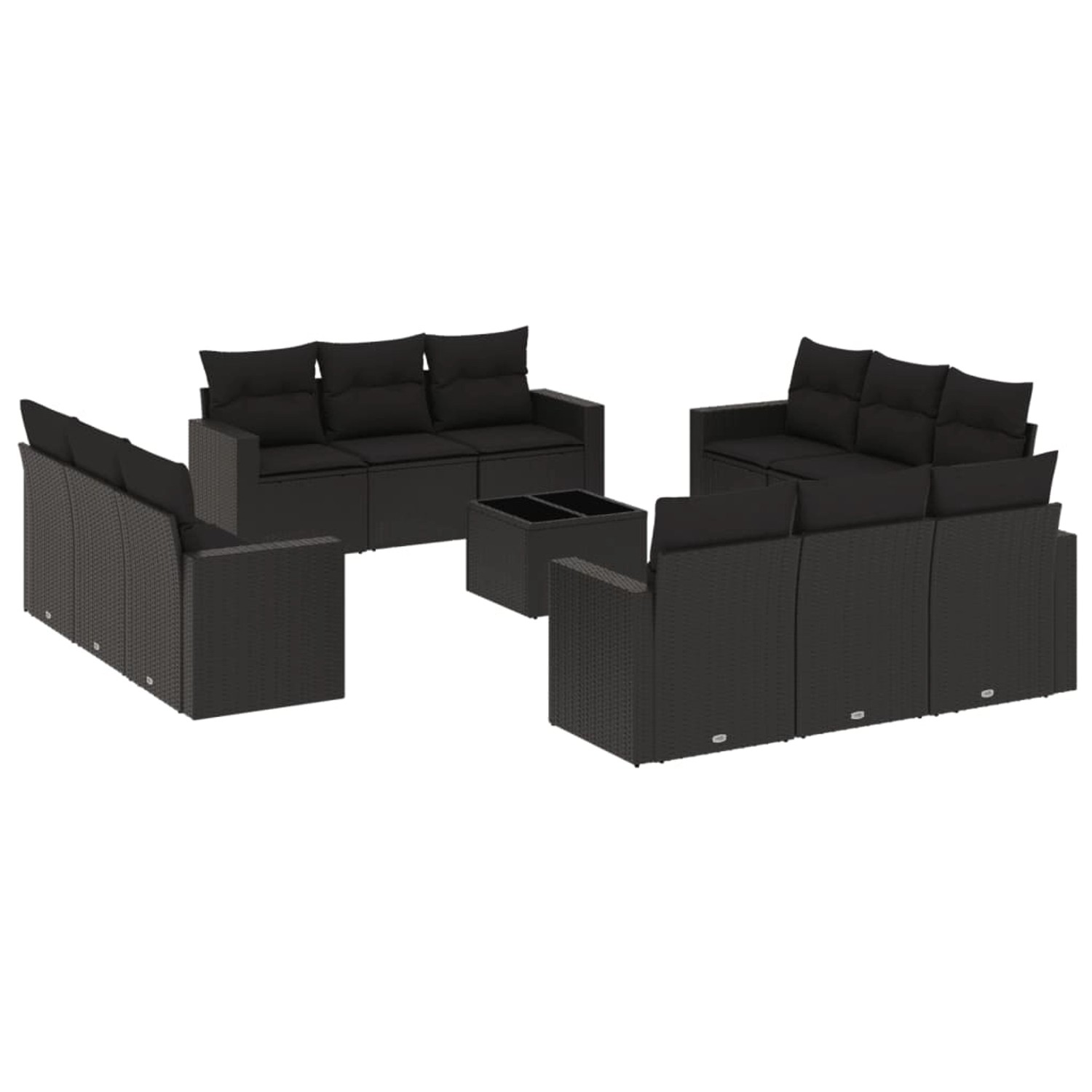 vidaXL 13-Tlg Garten-Sofagarnitur mit Kissen Schwarz Poly Rattan 3218765 günstig online kaufen