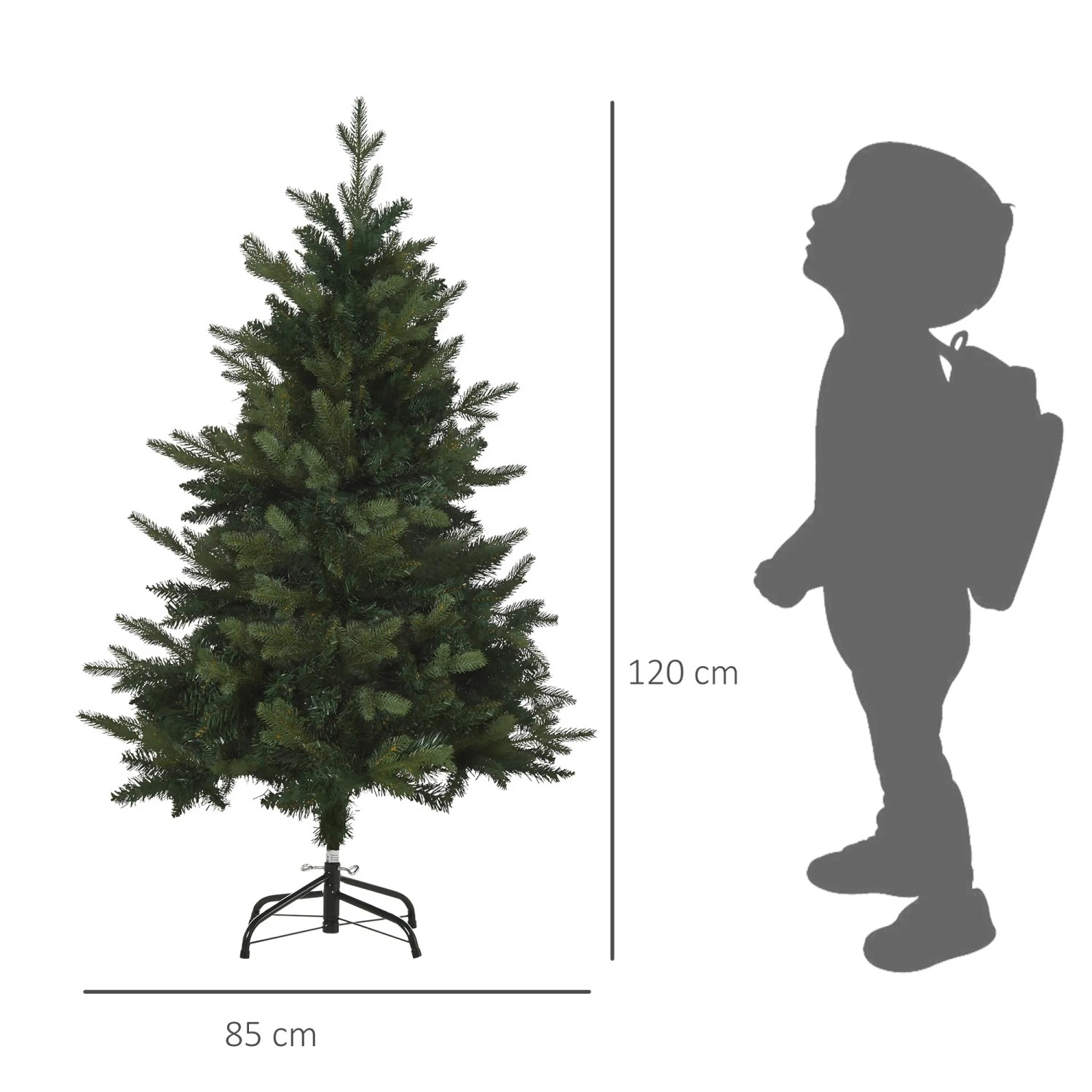 HOMCOM Weihnachtsbaum, 120 cm hoch, mit 657 Zweigen und stabilem Metallfuß.