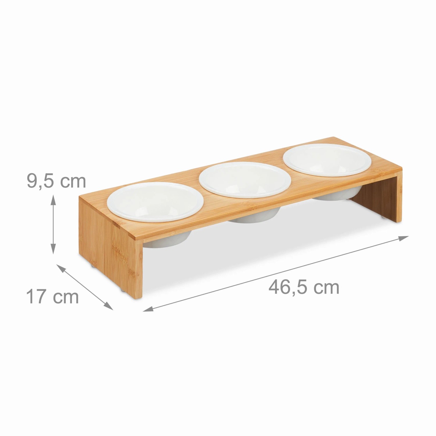 Relaxdays Futterstation für Hunde Bambus Natur Weiß Erhöht Rutschfest 9,5 cm x 46,5 cm x 17 cm 1,3 kg_4