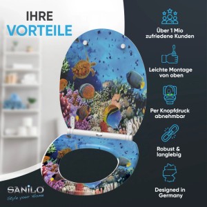Sanilo WC-Sitz Ocean mit Absenkautomatik, Holz, Unterwasserwelt-Motiv mit Fischen und Korallen.