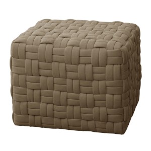 Svita Poppy Hocker, brauner Sitzpouf aus Polyleinen mit geflochtenem Design.