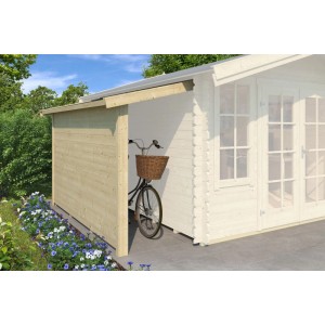 Lasita Schleppdach mit Seitenwand, 90x300 cm, unbehandelt. Anbau für Gartenhaus als Stauraum, z.B. für Fahrräder.