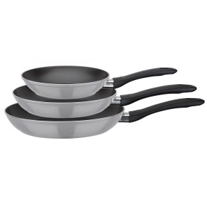 GSW Pfannen-Set Nova, 3-teilig, schwarz/silber. Bratpfannen aus Aluminium mit Antihaftbeschichtung.