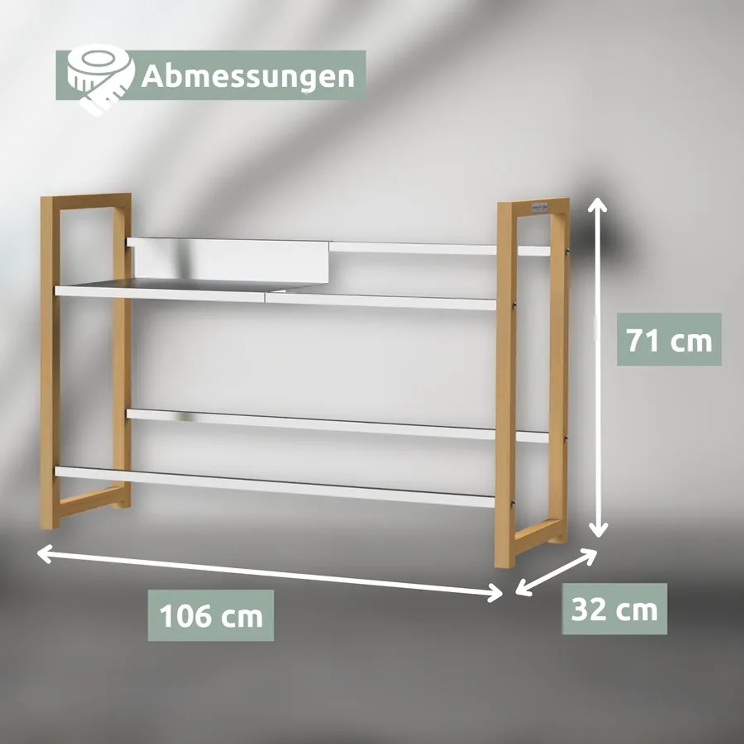 Holz4home Getränkekistenregal mit Edelstahlablage, 4 Kisten, silberfarben.
