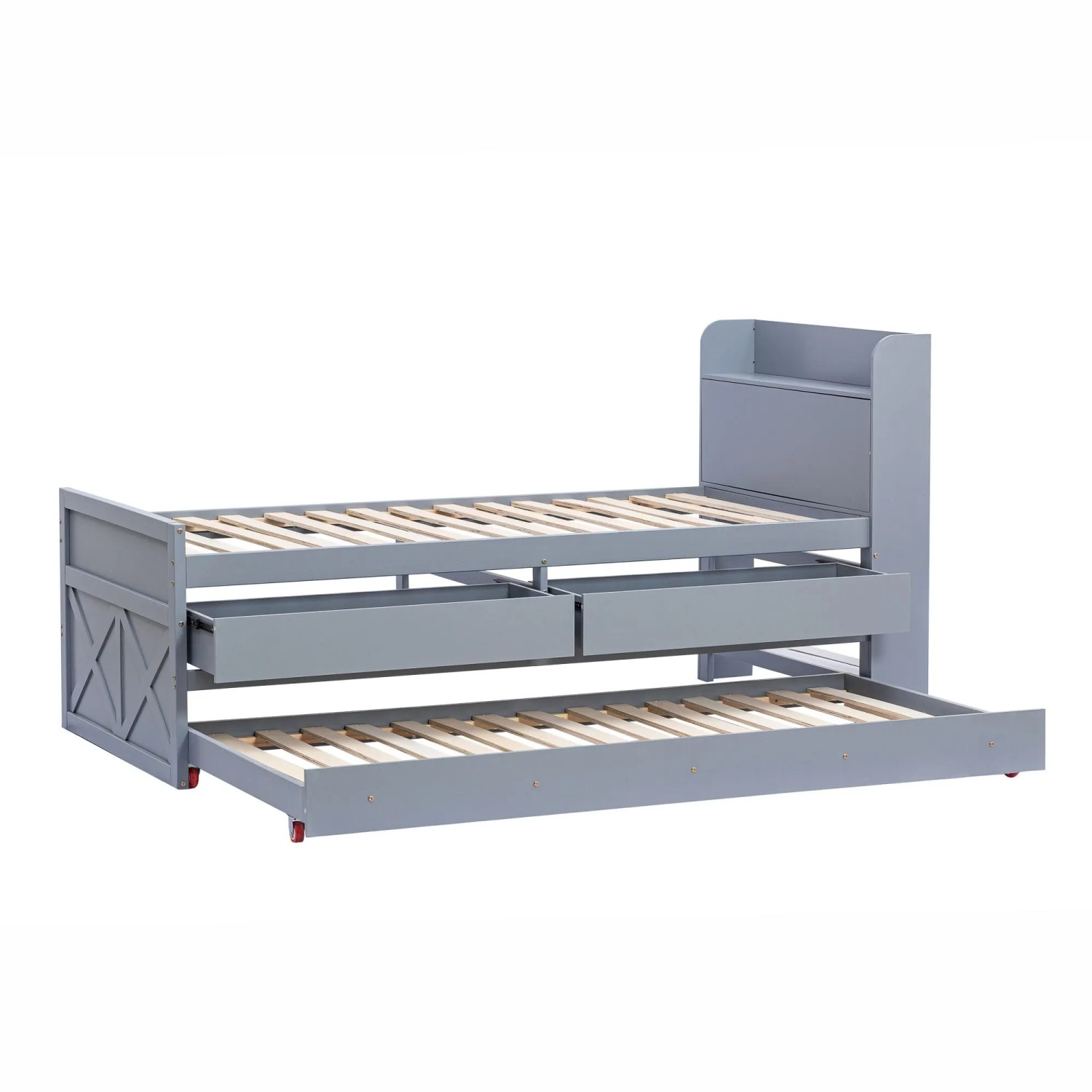 okwish Einzelbett 90x190cm mit Schublade Nachttisch USB Jugendzimmer Grau ohne Matratze