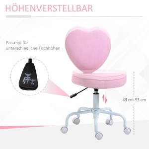 Rosa HOMCOM Bürostuhl mit Herzlehne, Sitzhöhenverstellung 43-53 cm, auf Rollen.