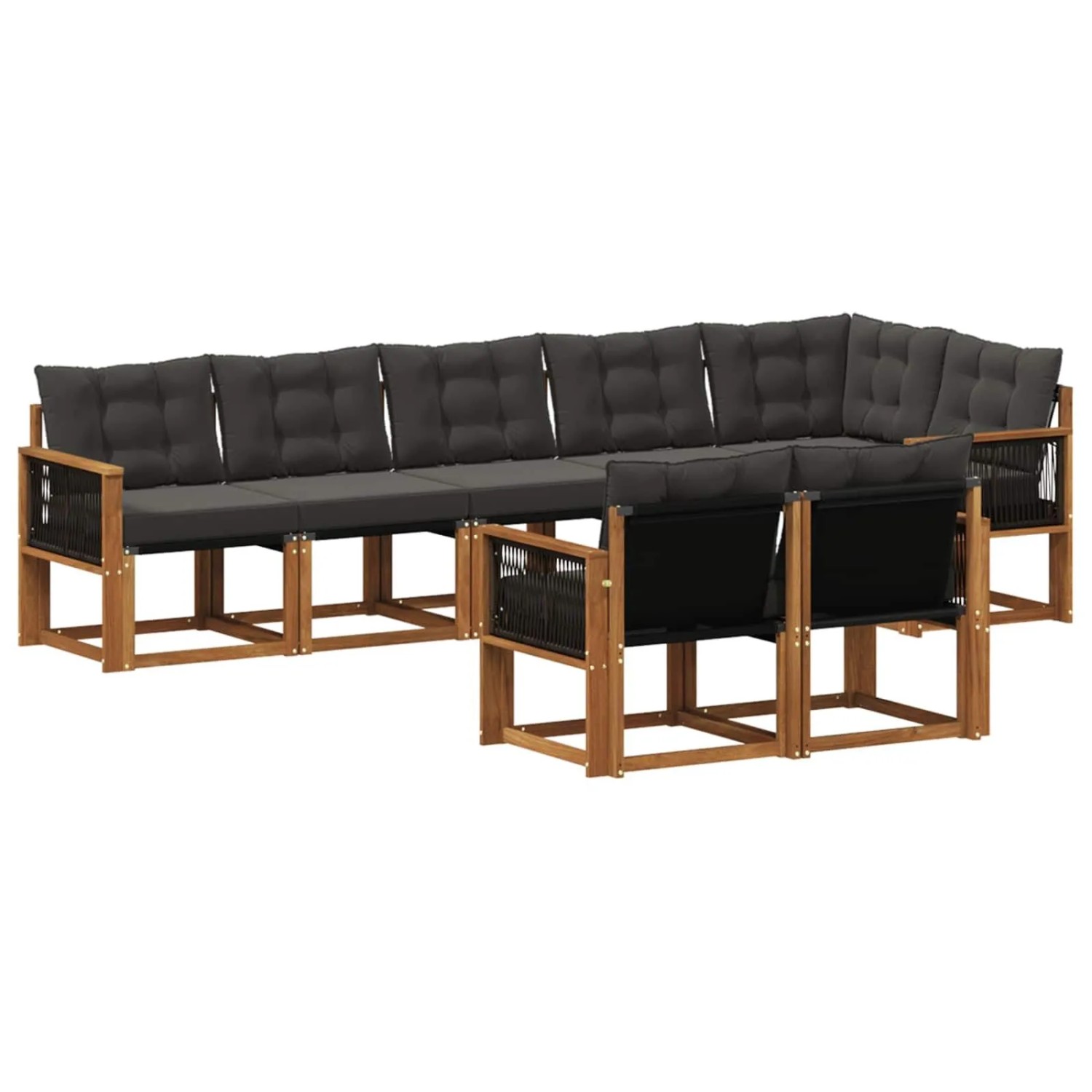 vidaXL Outdoor-Sofagarnitur mit Kissen 8 Stk Natur und Schwarz 3382032